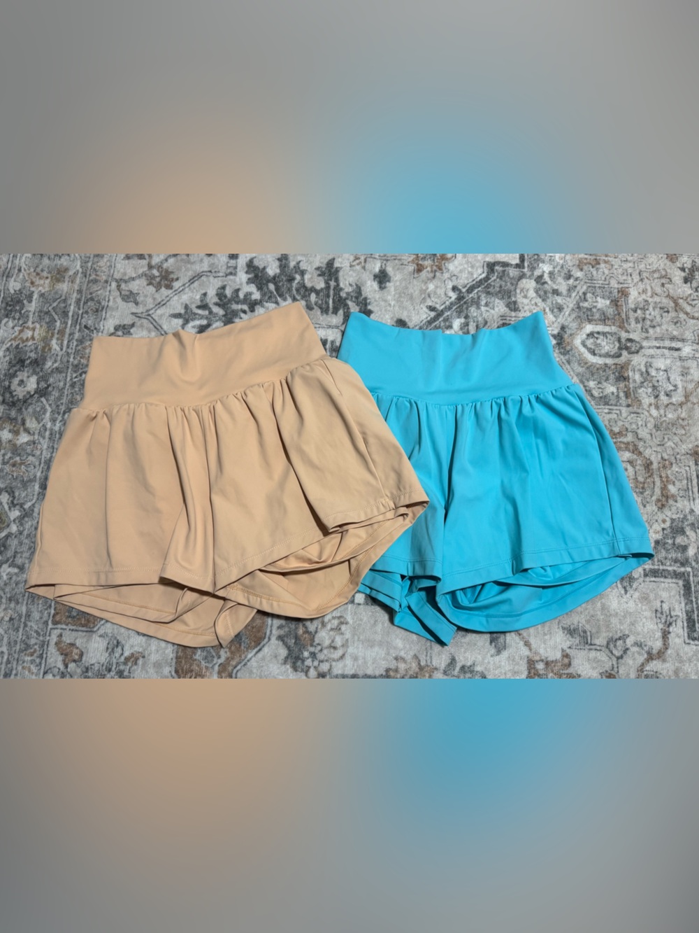 2 Pairs Halara Women’s High Waisted Athletic Shorts Size Small – Blue & Tan